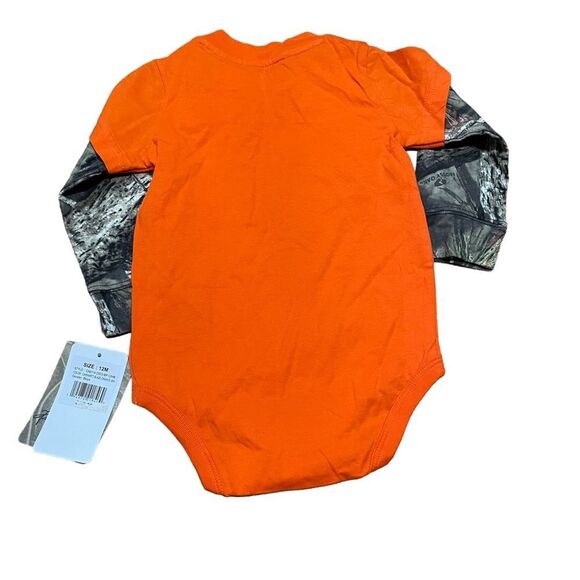 NWT Carhartt Hunt Club Camo Blaze Orange Graphic Onesie - Picture 2 of 3